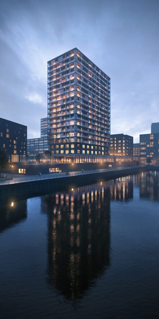 So wird das Holzhochhaus aussehen (Foto© Garbe Immobilien-Projekte). 